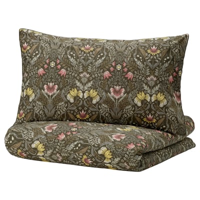 KÄRRDUNÖRT Funda nórdica +funda(s) de almohada, verde oscuro/multicolor, Matrimonial/queen