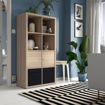 KALLAX Estante, con 2 puertas/efecto roble tinte blanco, 77x147 cm
