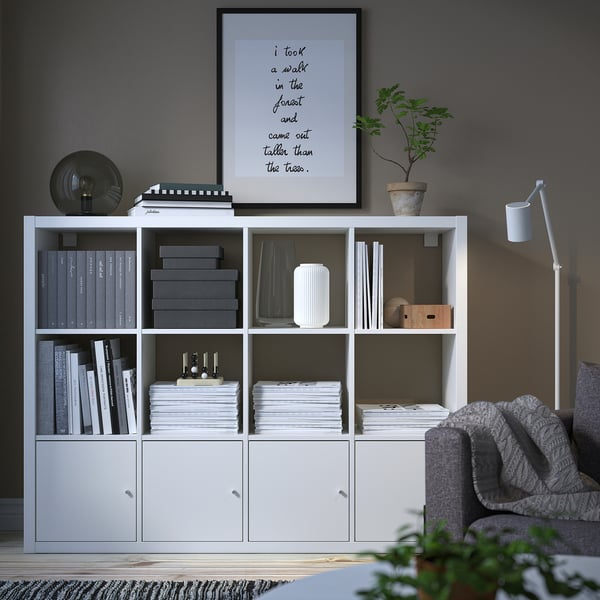 KALLAX Estante, con 4 puertas/blanco, 147x112 cm