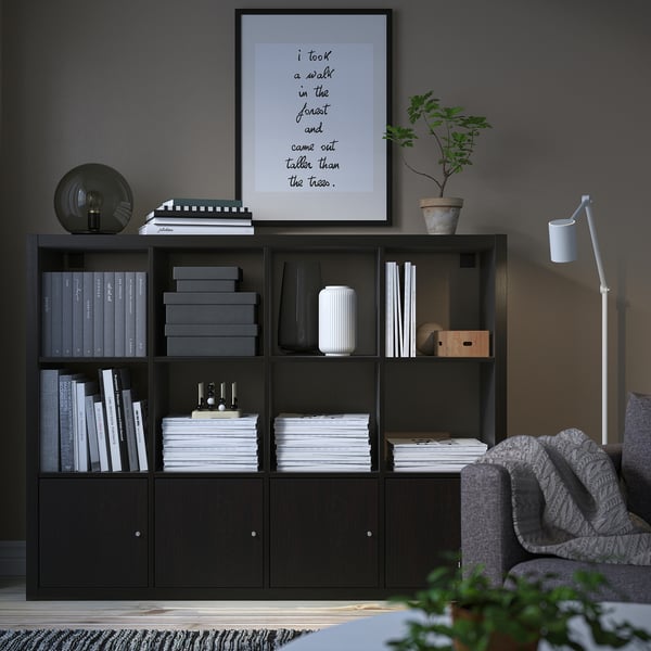 KALLAX Estante, con 4 puertas/negro-café, 147x112 cm