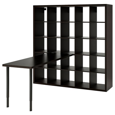 KALLAX / LAGKAPTEN Combinación de escritorio, negro/negro-café, 182x179x182 cm