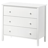 KILBERGET Cómoda de 3 cajones, blanco/Función de anclaje/desbloqueo, 86x78 cm