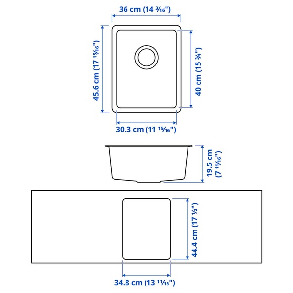 KILSVIKEN Fregadero con 1 tarja y céspol, negro compuesto de cuarzo, 72x46  cm - IKEA Mexico