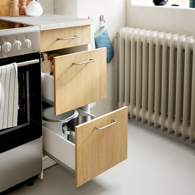 KNOXHULT Gabinete bajo con cajones, efecto roble, 38.1x61.0x91.4 cm