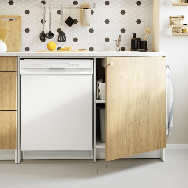 KNOXHULT Gabinete bajo con puerta y nicho, efecto roble, 122x61x91 cm