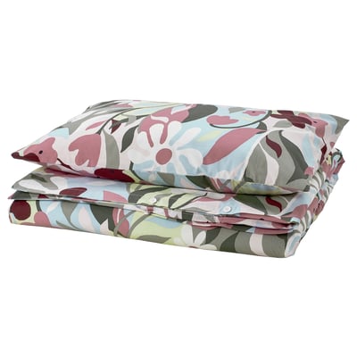 KORSKOVALL Funda nórdica +funda(s) de almohada, multicolor/motivo floral, Individual