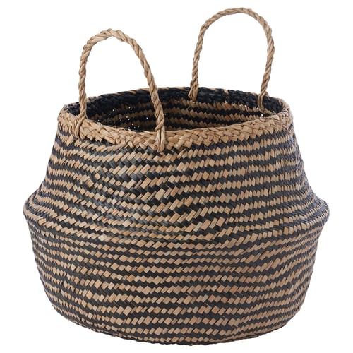 KRALLIG Canasta, junco marino/negro, 25 cm