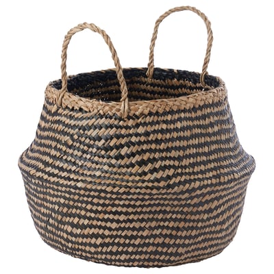 KRALLIG Canasta, junco marino/negro, 25 cm