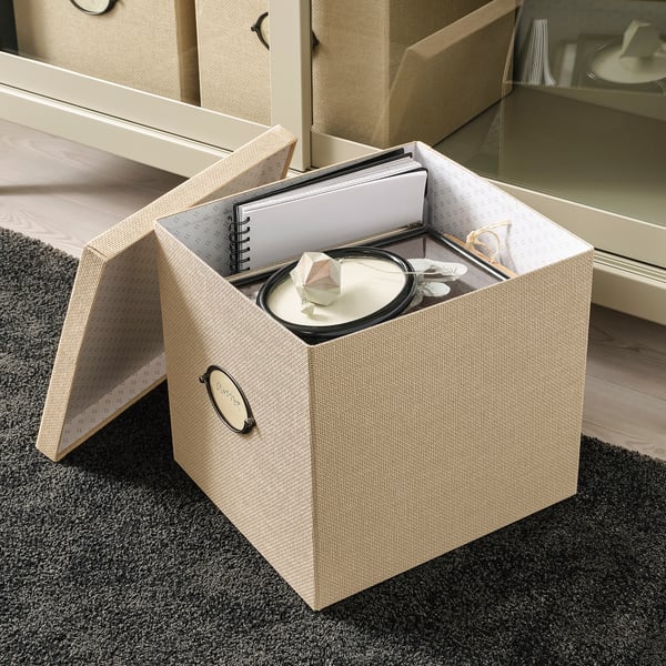 KVARNVIK Caja para almacenaje con tapa, beige, 32x35x32 cm - IKEA