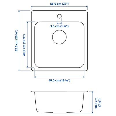LÅNGUDDEN Tarja empotrada con 1 tina, ac inox, 56x53 cm