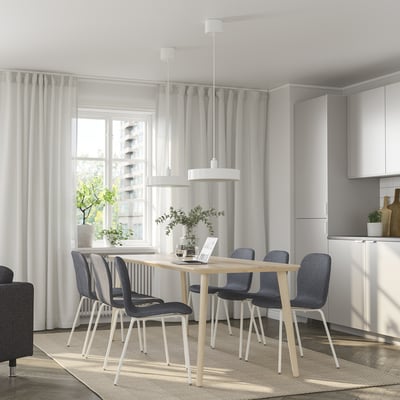 LISABO / KARLPETTER Mesa y 6 sillas, chapa fresno/Gunnared gris blanco, 200x78 cm