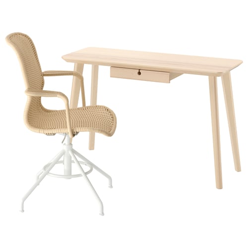 LISABO / STIGBYGEL Escritorio y silla, chapa fresno beige/blanco