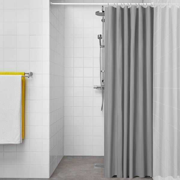 LUDDHAGTORN Cortina para regadera, gris, 180x180 cm