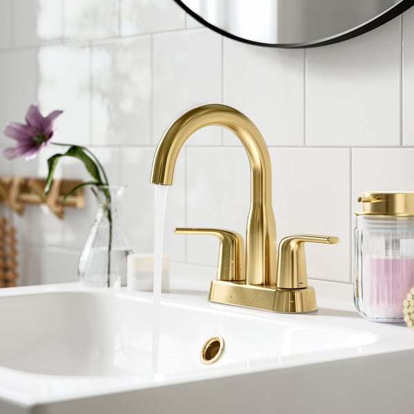 MACKSJÖN Grifo de lavabo, montaje centrado, dorado, 10 cm