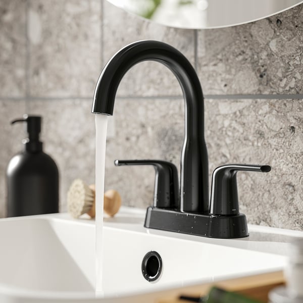 MACKSJÖN Grifo de lavabo, montaje centrado, negro, 10 cm