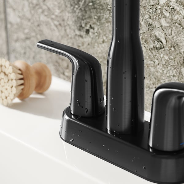 MACKSJÖN Grifo de lavabo, montaje centrado, negro, 10 cm