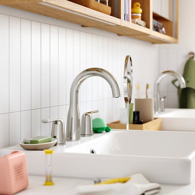 MACKSJÖN Grifo p/lavabo montaje espaciado, cromado, 20 cm