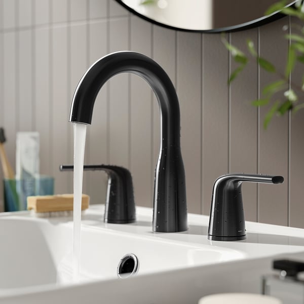 MACKSJÖN Grifo p/lavabo montaje espaciado, negro, 20 cm