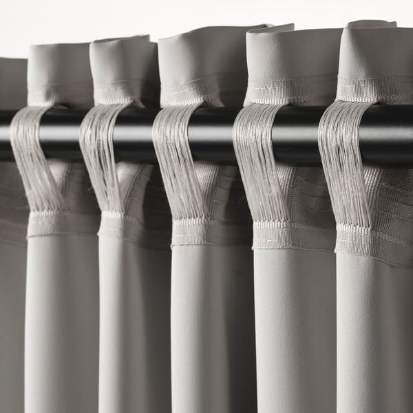 MAJGULL Cortinas oscuras, 1 par, gris claro/con cinta de fruncir, 145x250 cm