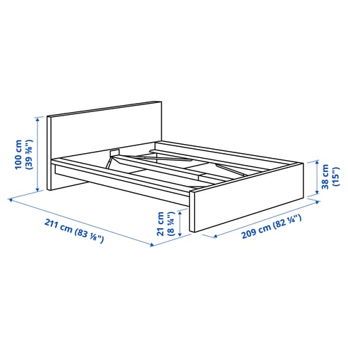 MALM Base de cama, alta, blanco, King