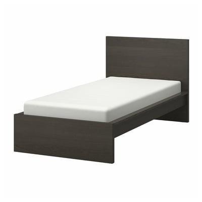MALM Base de cama, alta, café oscuro chapa/Luröy, Individual