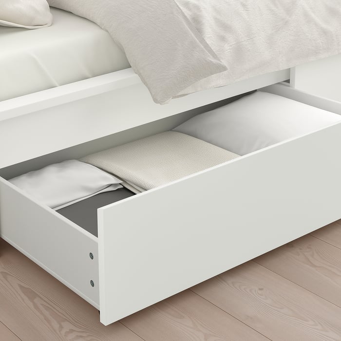 MALM Base de cama, alta, con 4 cajones - blanco/Luröy - IKEA