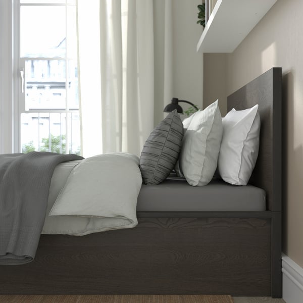 MALM Cama con almacenamiento inferior, café oscuro chapa, Matrimonial