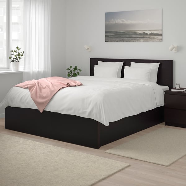 MALM Cama con almacenamiento inferior, negro-café, Queen - IKEA