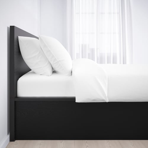 MALM Cama con almacenamiento inferior, negro-café, Queen - IKEA