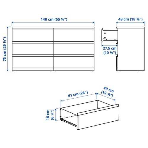 MALM / STORKLINTA Muebles para recámara, 3 piezas