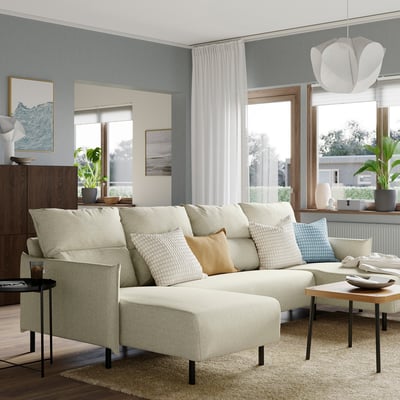 MANNARP Sofá de 4 asientos c/chaise longues, Gunnared beige