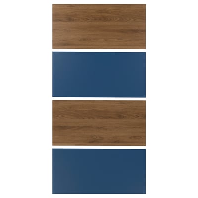 MEHAMN 4 paneles para puerta corr, efecto nogal/azul, 100x201 cm