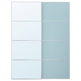MEHAMN/AULI Par de puertas corredizas, aluminio ambos lados/azul claro espejo, 150x201 cm