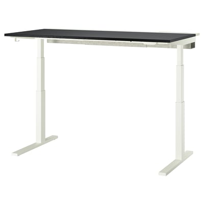 MITTZON Escritorio p/trabjar sentado/de pie, eléctrico chapa fresno c/tinte negro/blanco, 160x80 cm