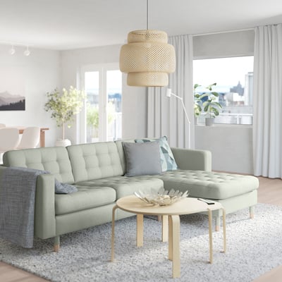 MORABO Sofá 3 plazas con chaise, Gunnared verde claro/madera