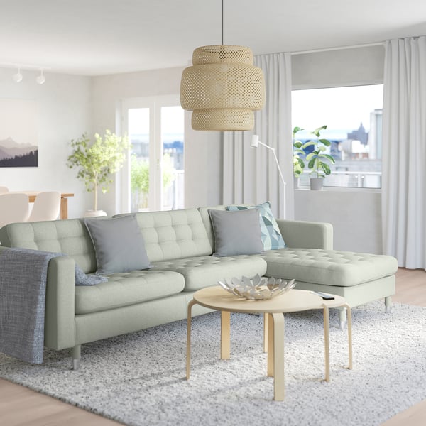 MORABO Sofá 4 asientos, +chaiselongue/Gunnared verde claro/metal