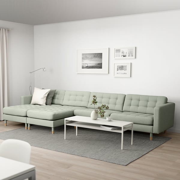 MORABO Sofá 5 con chaiselongues, Gunnared verde claro/madera