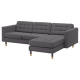 MORABO Sofá con 3 asientos, +chaiselongue/Gunnared gris oscuro/madera