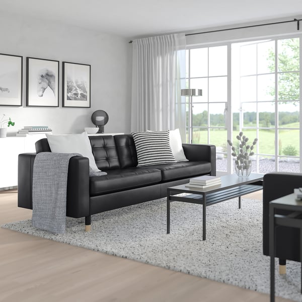 MORABO Sofá con 3 asientos, Grann/Bomstad negro/madera