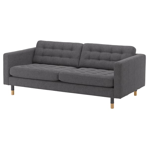 MORABO Sofá con 3 asientos, Gunnared gris oscuro/madera