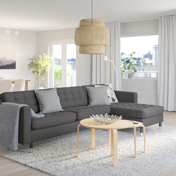 MORABO Sofá de 4 asientos c/chaise longue, Gunnared gris oscuro/metal