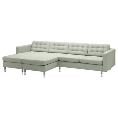 MORABO Sofá de 4 plazas c/chaise longue, Gunnared verde claro/metal
