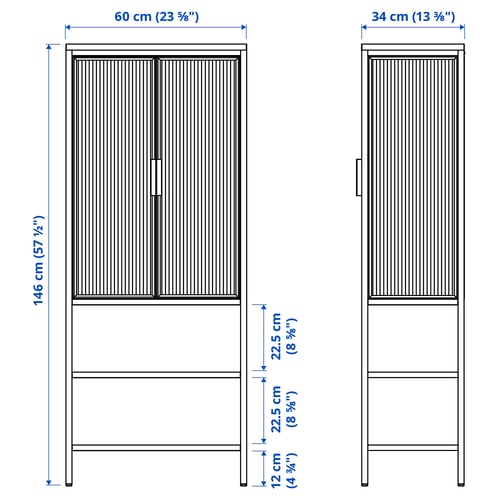 MOSSJÖN Vitrina con 2 puertas, carbón, 60x34x146 cm