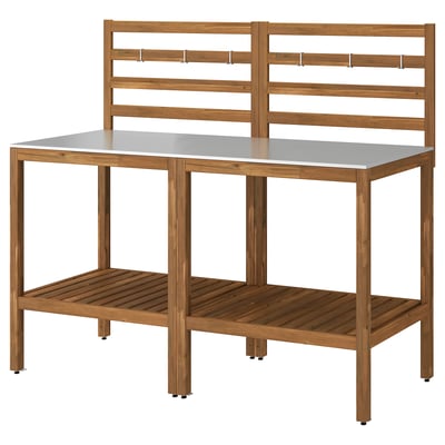 NÄMMARÖ Cocina para exterior, tinte café claro/ac inox, 160x62 cm