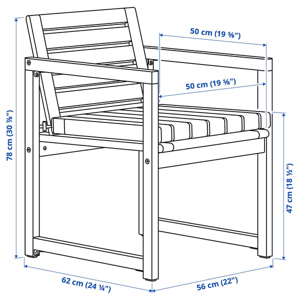 NÄMMARÖ Mesa y 4 sillas, exterior, tinte café claro/Kuddarna gris claro/beige, 130 cm