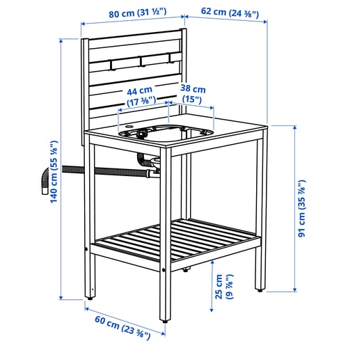 NÄMMARÖ Módulo para tarja, tinte café claro/ac inox exterior, 80x62 cm