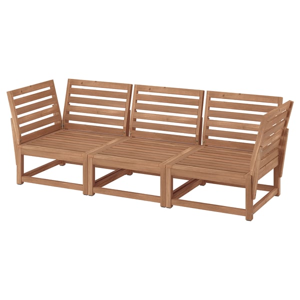 NÄMMARÖ Sofá modular 3 asientos jardín, Reposabrazos tinte café claro