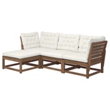 NÄMMARÖ Sofá modular 3 asientos jardín, +taburete tinte café claro/Kuddarna gris claro/beige