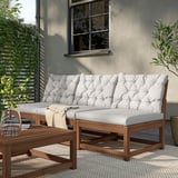 NÄMMARÖ Sofá modular 3 asientos jardín, tinte café claro/Kuddarna gris claro/beige