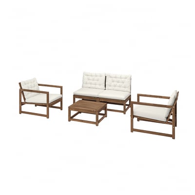 NÄMMARÖ Sofá modular 4 asientos, ext, tinte café claro/Kuddarna gris claro/beige
